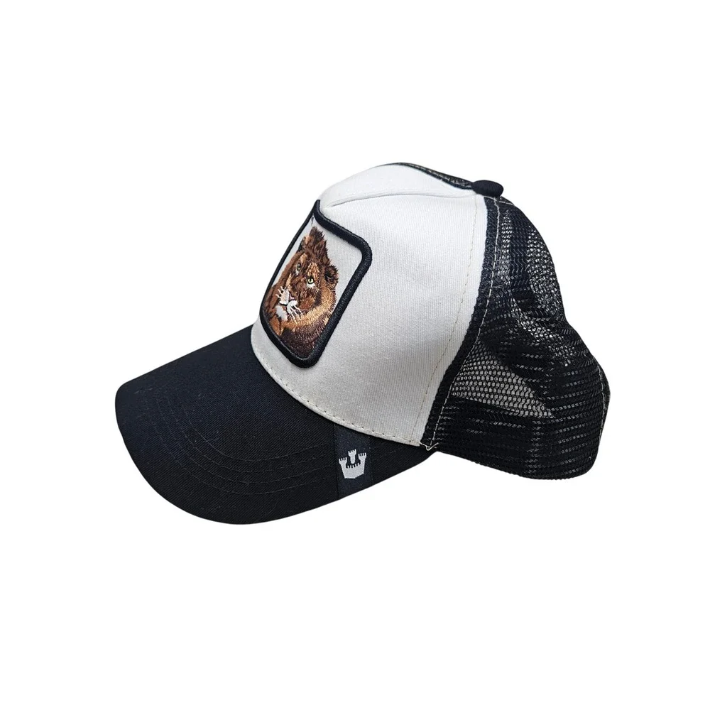 Goorin Bros Trucker Hat Unisex OSFM Black White Lion King Patch Mesh Snapback